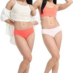 Dogwood Pink and Living Coral Organic Cotton Mid-Waist Panty for Women - Pack of 2 (in, Alpha, XS, Regular, Dogwood Pink,Living Coral)-image-2