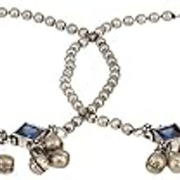 Set Of 2 Oxidised White Plated Blue Stone Payal Anklet-14