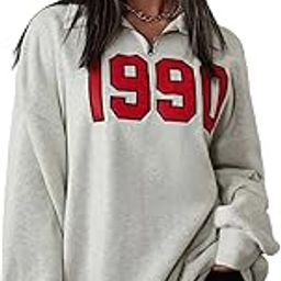 Retro 1990 Half-Zip Sweatshirt, Grey with Red Graphic Print, Oversized Fit-image-47