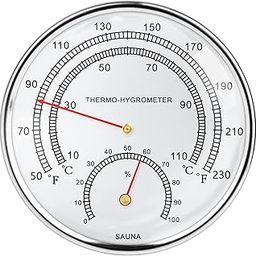 2 in 1 Sauna Fahrenheit Thermometer, Large Silver-rimmed Sauna Thermometer and Hygrometer Sauna Accessories, Portable Indoor Temperature and Humidity Measurement Dial Suitable for Hotel Sauna Room-image-21
