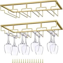Generic Gold 4-Slot Wine Glass Rack 2 Pack Hanging Stemware Organizer for Bar and Kitchen Cabinet-16