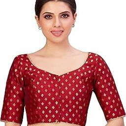 Women's Polyester Elbow Length Sleeves Banarasi Saree Blouse-image-49