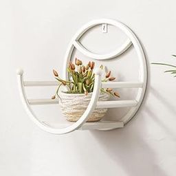 FAITHLAND Elegant Circular Wall Shelf with Planter Holder (White 1 pcs)-image-83