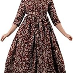 Women's Pure Cotton All Over Printed Kurti Fit and Flare Midi Gown | Maternity and Feeding Friendly Gown Dress | Stylish & Comfortable Ethnic Wear for Pregnant Mothers-image-1