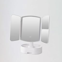 Lighted Makeup Vanity Mirror with Cosmetic Drawer Organizer Compact Foldable Mirror DIY Makeup Mirror for Travel Bedroom Living Room 180° Adjustable Rotation & Touch Screen Control-picture-21