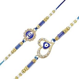 Combo Pack of 2 Rakhis Evil EyeDesigner Set With Pack of Roli-chawal n Rakshabandhan Greetings Card, Kids Rakhi-25025-1