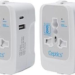 Ceptics Universal Travel Adapter with Type C, 3 in 1 Universal Adapter Plug, Travel Accessories with 2 USB A & 1 USB-C, Travel International Adapter All in One - 2 Pack-40