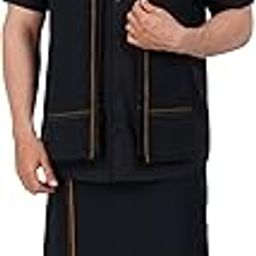 Mens Single Small Border (1.28x2.00 mtrs) Black Dhoti + Readymade Half Sleeve Shirt + Black Small Border towel-55
