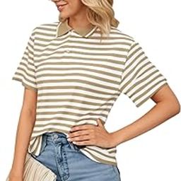 Women's Striped Cotton Rich Polo T Shirt | Collar Tshirts | Half Sleeves | Stripe-Regular Fit-MACK640589-image-10