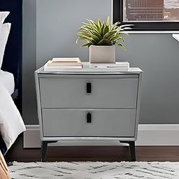 Modern Smart Bedside Table with Wireless Charging, Dual USB Ports, Bluetooth Speaker, LED Light, Storage Drawers, Nightstand with Legs for Bedroom or Living Room, Stylish Wooden Table (White)-13
