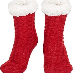 Slipper Socks - Fluffy Socks Womens Slipper Socks Thermal Socks Non Slip Thick Grip Warm Socks Cosy Fleece Bed Socks, Furry Knitted Warm Home Socks, White, 10 Tall-image-5