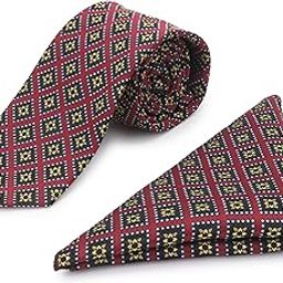 Men’s Micro Silk Tie & Pocket Square Gift Set – Geometric Pattern Collection – Formal Neckties in Wooden Box for Wedding, Business & Special Events-image-31