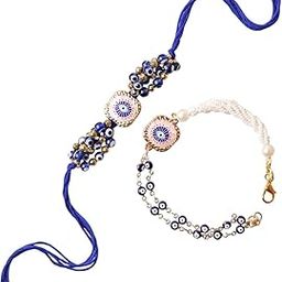 Premium Evil Eye Rakhi for Brother | Exclusive Rakhis for Bhaiya and Bhabhi | Kumkum, Chawal, Roli in Potli included-image-10