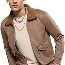 campus sutra Men's Polyester Zip-Front Standard Length Jacket With Fleece Detail For Casual Wear | Long Sleeve | High Neck | Zipper Closure | Suede Jacket Crafted With Comfort Fit For Everyday Wear-picture-31