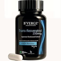 B’VERGE™ Pure Trans-Resveratrol Supplement | 99.5% Pure NAD+ Booster | Supports Metabolism, Heart Health & Inflammation Relief – 250mg, 60 Capsules-image-24