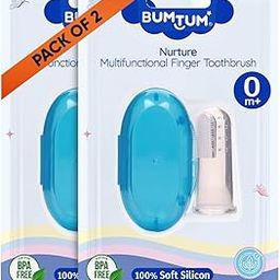 Bumtum Baby Finger Toothbrush with Soft Bristles & Carry Case| Finger Brush for Babies| Gentle Cleaning Hygiene of Gums/Tounge Designed for Kids (Blue, 2 Count)-image-95