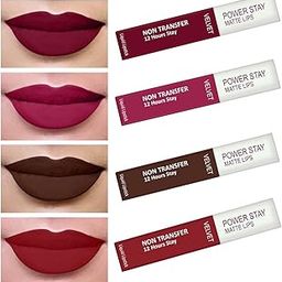 PERPAA® Power Stay Liquid Matte Lipstick - Waterproof Combo of 4 (Cherry Red, Pink,Brown, Apple Red,) 5ml Each-33