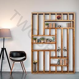 TWOBROS Urbane Crafts Solid Mango Wood Modern Display Book Rack for Home Office Use | Book Shelves Open Bookcase Showcase Stand | Display Unit Bookshelf for Home Library (Style - 4)-picture-32