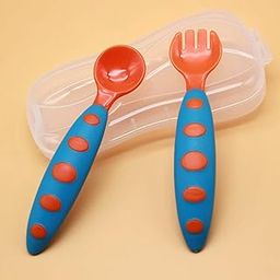 AEREX Silicone Spoon Set BPA-Free, Family Baby Spoon and Fork for Babies Kid-Friendly Cutlery Set with Safe & Durable for Boys and Girls (Orange & White)-14