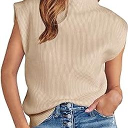 Women's Mock Neck Sleeveless Sweater Vest Casual Solid Cap Sleeve Knit Pullover Tank Tops 2023 Colthes-image-22