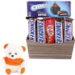 SFU E Com Delicious Chocolates Gift Hamper | Valentine Love Teddy Bear With Chocolate Combo | Valentine Chocolate Hamper | 977-13