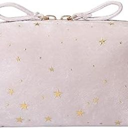 BLUE BEADS Star Print Mini Cosmetic Velvet Makeup Pouch Portable Travel Toiletry Bag For Women And Girls (Beige), 10 CM, Small-image-41