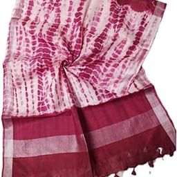 Women's Bhagalpuri Semi Linen Dupatta (Stole), Hand Bandhani Shibori Dye, Full Size 2.4 metres With Tassels-image-78