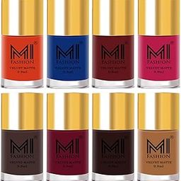 MI FASHION Velvet Matte Nail Polish Toxic Free (Top Coat-Multicolour Sets) Long-Lasting & Waterproof 9.9ml Each For Girls (Pack Of-8)-image-96