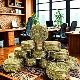 CRAFTS WORLD Handicrafted Peacock Design 350 Ml Stainless Steel Dabba Container Meenakari Decorative Oxidized Storage Chapati Roti Box for Serving Dryfruit Chocolate,Mukwas/Marriage Gift. (Pack Of 12)-image-23