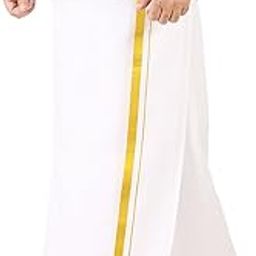 men's Combed Cotton Finer quality Double Dhoti (8 Mulam) -3.80Mtrs/ Double dhoti with gold Jari border dhoti/Zari cotton 8 mulam dhoti-50