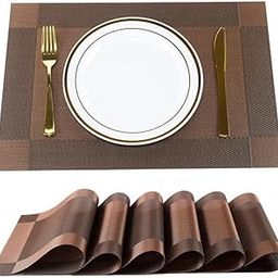 ECO METRIX Placemats Place Mats for Kitchen Dining Table, Heat-Resistant StainAnti-Skid Washable PVC Table Mats,Vinyl Dinner Mats (6 Pack) (Brown)-4
