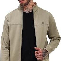 SHOWOFF Men's Green Solid Front-Open Sweatshirt-AR-SP-1581_Green-image-59