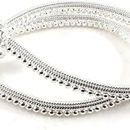 CM FASHIONS Thin Size Silver Plated Stylish Kolusu Ghungroo Silver Anklets for Women-image-39