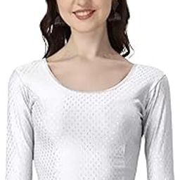 Women’s Cotton Lycra Elbow Stretchable Blouse with Round Neck and Solid Printed | Readymade Choli Crop Top | Stylish Blouse for Ethnic Wear-picture-4