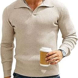 Men's Cotton Full Sleeve Collar Polo Sweater for Men, Rib Knitted Sweaters for Men Winter,-image-4