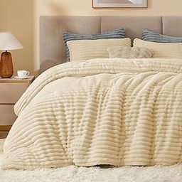 Brownmonkey Fluffy Comforter Set Queen Size - Super Soft Faux Fur Stripe Jacquard Comforter 3 Pieces, Pink Fleece Bedding Set,Winter Warm Bed Set,1 Comforter with 2 Pillowcases-image-95