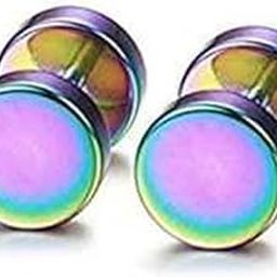 Stylish Screw Dumbell Pierced Stainless Steel Stud Earrings for Men (Rainbow)-image-4