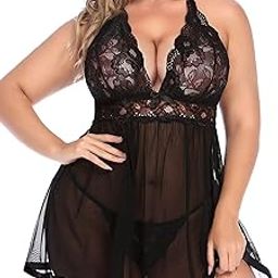 Women's Lace & net Floral Above knee Babydoll Lingerie with Panty-image-67