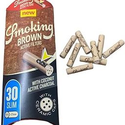 Smoking Brown Active Pre Rolled Unbleached Filters with Coconut Active Charcoal with ceramic caps size (27 mm x 6 mm),One packet - 30 Active Filters-image-6