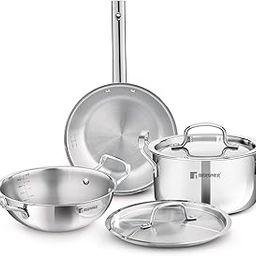 Bergner TriPro 5 Pcs TriPly Stainless Steel Cookware Set of 24cm (3L) Kadai with Lid, 24cm (5.5L) Casserole with Lid/Biryani Pot, 22cm (1.5L) Frypan, Less Oil Use, Healthy Cooking - Induction Bottom-image-90