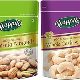 Happilo Premium Nuts Combo 400g (Premium Whole Cashews 200g & Californian Almonds 200g)-image-52