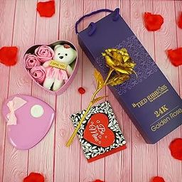 TIED RIBBONS Valentine Gift for Girlfriend Boyfriend Husband Wife Girls Boys Couples (Special 24K Gold Plated Rose, Scented Rose Flowers with Teddy Gift Box)-image-10