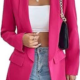 Women's Business Casual Blazer Lapel Collar Open Front Long Sleeve Jackets, Hot Pink, Medium-13