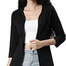 Solid Shrug top for Women | Front Open with 3/4 Sleeves | Cotton-20