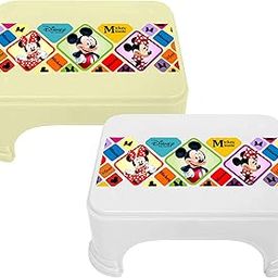 Homestic Disney Mickey Minnie Print Square Plastic Bathroom Stool (Set of 2, Cream & White) -HS_35_KUBMART17735-image-66
