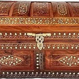 Brass Inlaid Sheesham Wood Round Box/Chest/Wooden Sanduk-picture-20