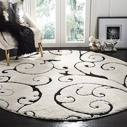 Round Carpet 12x12 for Living Room, Hall & Home Thick Soft and Fluffy Cute Luxury Anti Skid Area Rugs for Baby Kids Soft Round Shaggy Circle Floor Mat Carpets for Bedroom Ivory Black-picture-4
