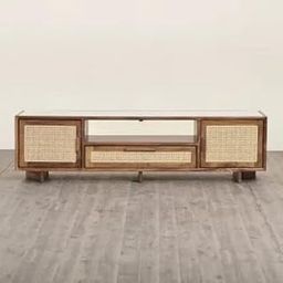 Munindra Art Solid Wooden Rattan Tv Cabinet with Doors and Open Shelf for Bedroom Living Room Home | Multipurpose Storage | 152.4 cm x 35.56 cm x 45.72 cm-picture-11