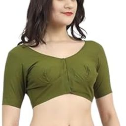 Women's Stitched Readymade 2by2 Plain Saree Wear Cotton Blouse, Regular Wear Blouse (Olive Green)-image-92