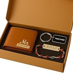Customised Rakhi Gift for Brother with Rudraksh Bracelet Personalized Wallet, Keychain & Rakhi Combo Rakhi Gifts for Bhai Customised Rakhi Gift Box for Raksha Bandhan-image-35